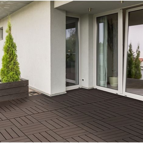 Dalles de terrasse clipsables 30x30 cm en polypropylène brun, drainage, balcon FloraGrace (1/5)