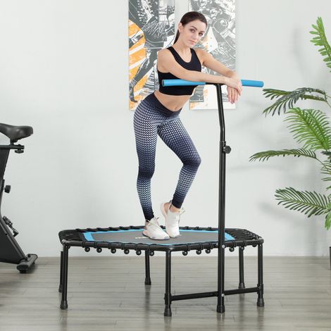 Trampoline de fitness 114 x 114 x 132 cm avec poignée réglable à 3 niveaux et cadre en acier bleu (1/5)