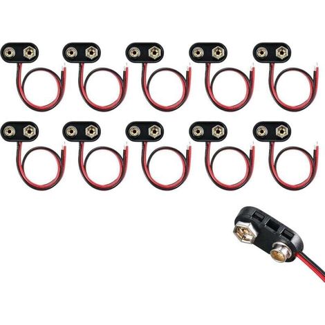 10er-Pack 9V-Batteriestecker – Typ I – 9V-Batterieclip-Stecker – mit 15 cm Anschlusskabel – 9V-Batteriestecker – Ring – Kunststoffgehäuse – Typ I-Crezuo
