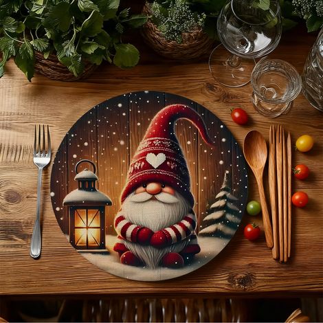Sets de table de Noël style américain, dessous de plat antidérapants et isolants thermiques pour cuisines de restaurant, résistants aux taches et à l'usure, en stock - Lot de 6 pièces (vinyle) 36 x 36