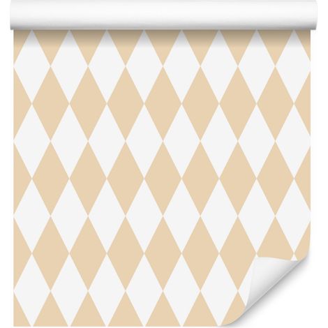 Carta da parati Arlecchino Diamante, bianco e crema, sfondo bianco, 50x1000 cm (1/5)