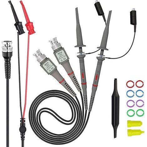 Universal-Oszilloskop-Tastkopf mit Zubehörsatz, 100-MHz-Oszilloskop-Clip-Tastköpfe mit BNC-zu-Minigrabber-Testkabelsatz, (mit Testhaken-Clip-Satz) (1/2)