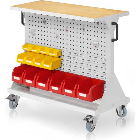 Kappes RasterMobil® Größe 2 - 1000x930x500mm - 2x Lochplatte 2x Schlitzplatte - Auflageboden aus Stahlblech inkl. Multiplexwerkbankplatte - lichtgrau