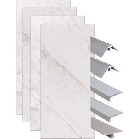 ONDEE ZEN - Pack montage 4 panneaux muraux en niche - marbre gris 200 cm - profilés chromés (1/4)