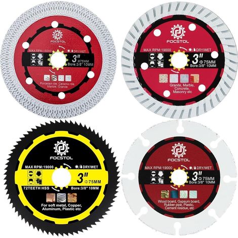 Diamant Trennscheiben Set 4tlg. 75mm für Fliesen, Holz, Beton, Metall (1/5)
