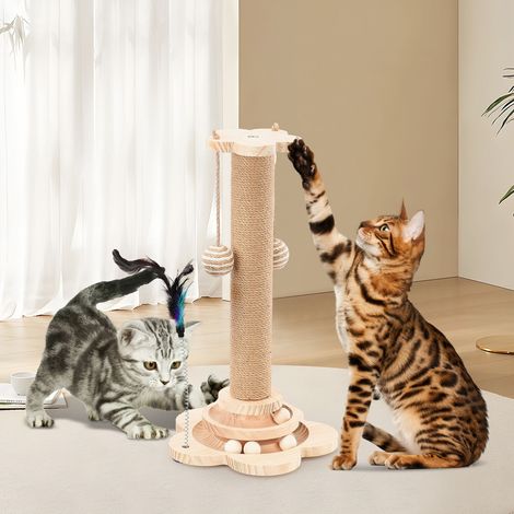 FLITI Solid Wood Cat Tree with Natural Sisal Scratching Post, Kitten Activity Tower, 24.5x44.5cm, Wood Color (1/5)