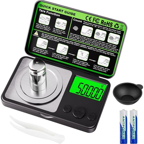 Balance Numérique en Milligrammes 50 g x 0,001 g – Mini Balance de Précision avec Fonction de Tarage, Poids d'Étalonnage et Affichage LCD Rétroéclairé, Balance Micro de Poche pour Peser des Poudres, d (1/5)