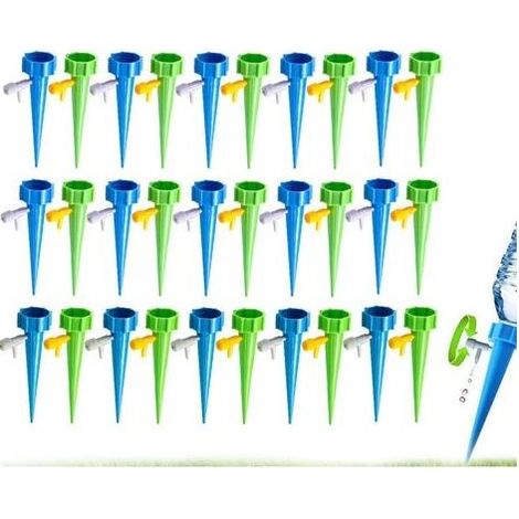 Ensemble de 30 embouts pour système d'irrigation goutte à goutte, avec vannes de régulation, pour une utilisation intérieure et extérieure, jardin/maison (vert et bleu) (1/5)