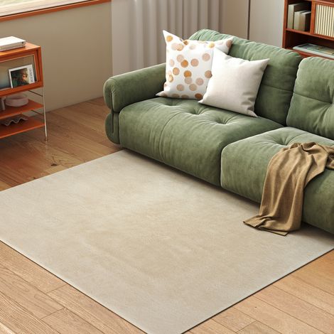 Alfombra Salón 120x160 cm Lavable en Lavadora Pelo Largo Estilo Moderno Tapete para Sala de Estar Dormitorio Crema (1/5)
