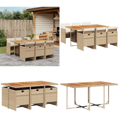 7-tlg. Garten-Essgruppe mit Kissen Beige Poly Rattan - Gartentisch - Gartenmöbelset - Esstisch - Gartenlounge - Outdoor Möbel - Home & Living (1/5)