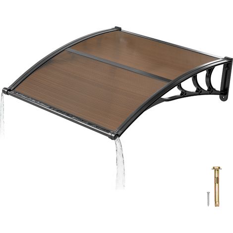 Mophorn Vordach für Haustür 965x1017 mm, gebogenes Design mit Entwässerung, robuste ABS-Halterung, Schutz vor Regen, Schnee und Sonne, Polycarbonat-Überdachung für Veranda und Terrasse, Braun (1/5)