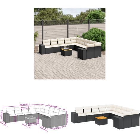 Salon de jardin 11 pcs avec coussins noir résine tressée - Ensemble Salon De Jardin - Meuble Extérieur - Jardin Design - Mobilier De Jardin - Chaise Lounge - Home & Living (1/3)