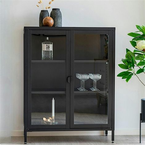Vitrine métal noir verre 2 portes 101 cm ODENSE (1/5)