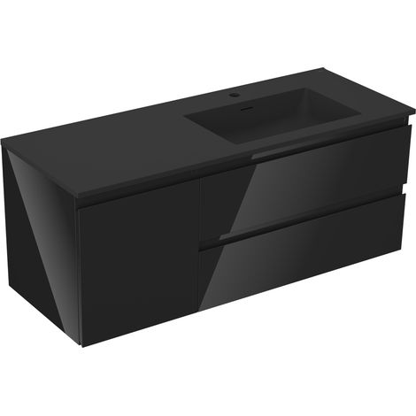 Mexen Orio Badezimmerschrank 120 cm mit Waschbecken Otis rechts, 2S, 1T, schwarz glänzend/schwarz matt - 91A13-12047-3-BBFFF70- (1/5)