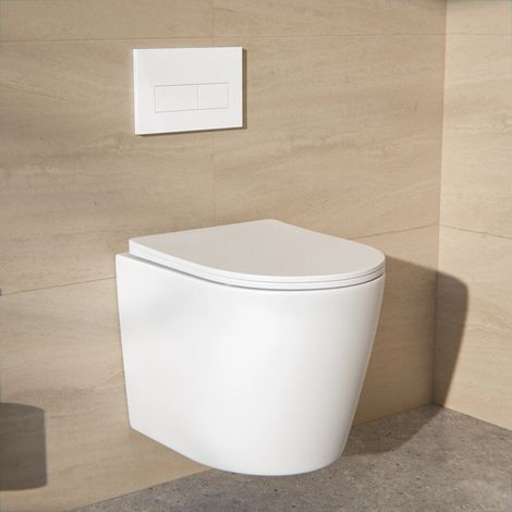 Spülrandloses Wand-WC mit Soft-Close-Sitz – Mattweiße Oberfläche – Pflegeleichte Keramikoberfläche – Platzsparendes Design und geräuschlose Absenktechnologie (1/5)