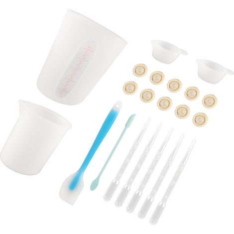 Ensemble d'outils de mesure en silicone, comprenant un racloir, un protège-doigts, une pipette et un outil de mélange époxy, 21 pièces au total, bleu. (1/5)