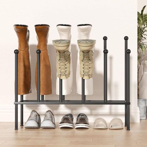Freistehendes schwarzes Schuhregal aus Metall für Studentenwohnheim, Kleiderschrank, Eingangsbereich, Terrasse, Flur Schwarzes Schuhregal, bietet Platz für 6 Paar Schuhe (1/5)