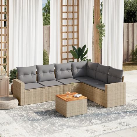 Set sofás de jardín 7 piezas y cojines ratán sintético beige vidaXL (1/3)