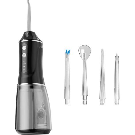 Hydropulseur dentaire électrique sans fil, 380 ml, nettoyeur interdentaire électrique, 3 modes et 4 buses, IPX7 étanche pour les dents, irrigateur oral pour soins buccaux et nettoyage (1/5)
