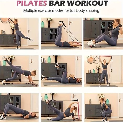 Barre de Pilates de 82 kg avec bandes de résistance, niveau 6, entraînement complet du corps pour femmes, bandes de résistance ou élastiques d'exercice pour femmes