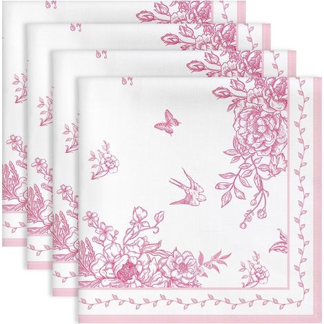 Serviettes de Table Lot de 4, Serviettes en Tissu 100% Coton Oiseau Fleur Chinoiserie Doux et Confortable Réutilisables Serviettes pour Dîner Famille Cuisine Décorations Cadeaux(45cm×45cm) (1/5)