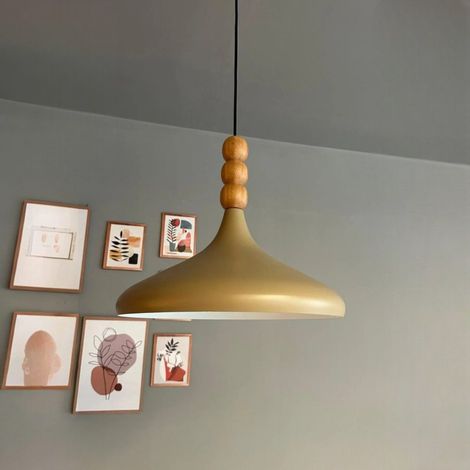 bamyum Holz Champion Suspension Industrielle Plafonnier, 35 cm Abat-Jour Plafonnier, Suspension Industrielle, E27 Lumières Pour Salon & Salle À Manger, Luminaire Suspendu Beige (1/5)