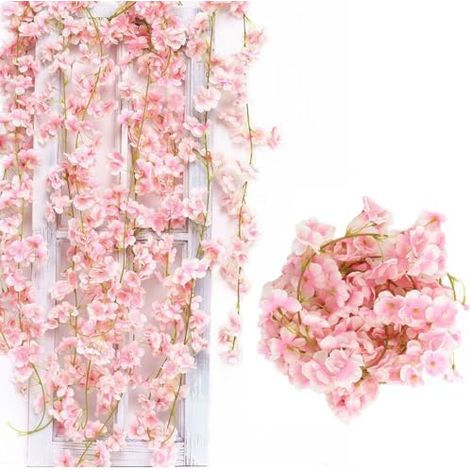 3 Stück 180cm Künstliche Kirschblüten Girlande Blumenranke,Künstliche Blumengirlande Deko,Kirschblütengirlande,Künstliche Blume Girlande für Außen und Innenhochzeit Wand Schlechte Dekoration