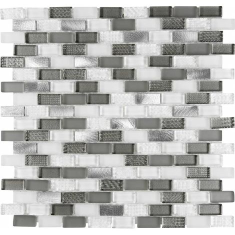 Decoon – Mosaïque verre et alu 30 x 30 cm – Résistante à l'humidité et aux rayures – Pour murs intérieurs et extérieurs – Design moderne blanc et gris (1/3)