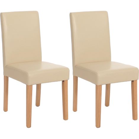 [NEUWERTIG] 2er-Set Esszimmerstuhl Stuhl Küchenstuhl Littau Leder, creme, helle Beine (1/5)