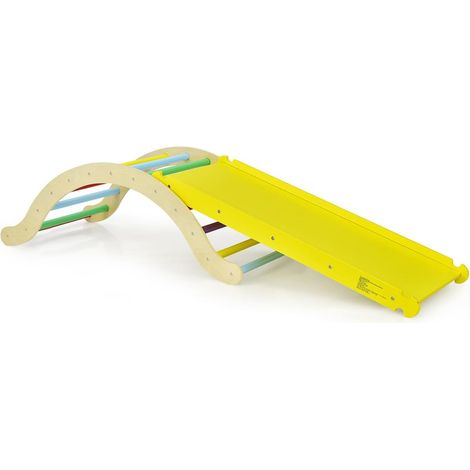 COSTWAY 3 in 1 Kinder Kletterleiter Set, Holz Kletterbogen Kletterdreieck mit umkehrbarer Rampe zum Klettern und Rutschen,Kleinkinderrutsche Leiter-Spielset für drinnen draußen (Bunt) (1/5)