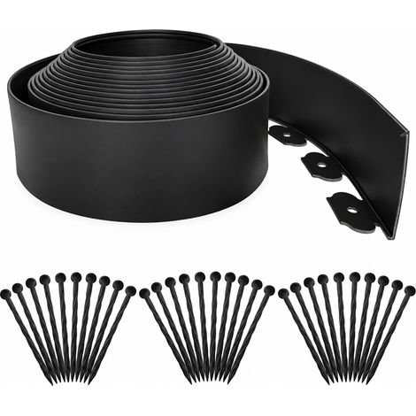 Bordure de jardin sans excavation en PE noire 10 m hauteur 10 cm avec 30 clous noir 10 5cm10 30 100 g – Livraison gratuite