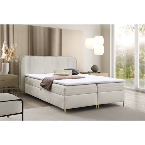 Boxspringbett Schlafzimmerbett ALIZE 200x200cm Stoff Fresh Creme (1/5)