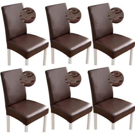 QORVA-Lot de 6 ( café) housses de chaise en cuir synthétique imperméables extensibles pour salle à manger - Pour maison, bureau, restaurant (1/5)