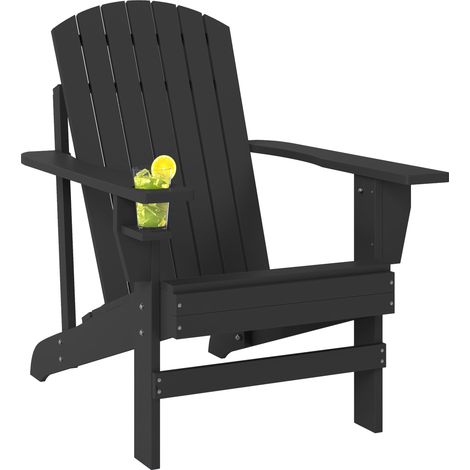 Adirondack-Gartenstuhl mit Becherhalter Gartenliege Balkonstuhl Massivholz Schwarz 72 x 95 x 93 cm