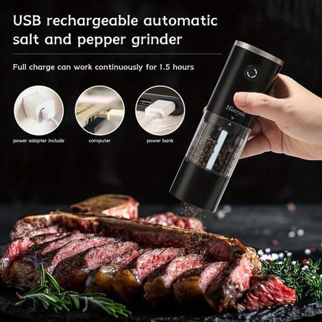 Elektrische Pfeffermühle mit einstellbarer Mahlgröße, vollautomatisch, USB-aufladbar. (1/4)