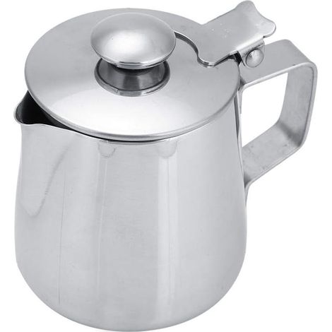 Caffettiera in acciaio inox con coperchio per latte art, ideale per ufficio e cucina, con manico (350 ml) (1/4)