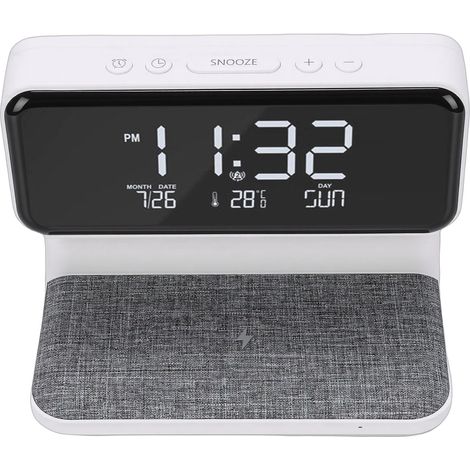 3-in-1-Digitalwecker mit kabelloser Ladefunktion, Nachtlicht, 15-W-Schnellladefunktion, Datums- und Temperaturanzeige für das Schlafzimmer (1/5)