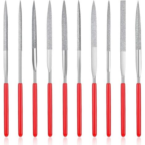 Ensemble de 10 mini limes diamantées, 4 mm x 140 mm, limes de précision pour le travail du bois et l'impression 3D, idéales pour la découpe et les travaux de précision.