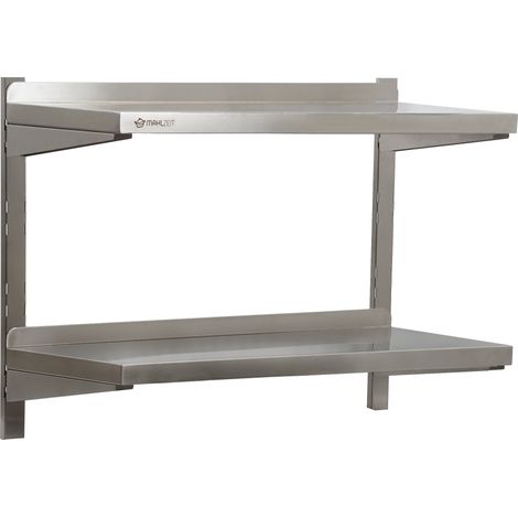 Mahlzeit Edelstahl Wandregal, 80 x 35 cm, 2 Ablagen, Küchenregal Hängeregal Wandregal Wandbord