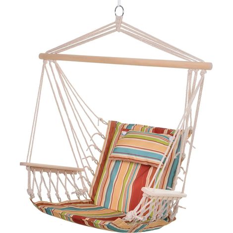 Hamac 100x106 cm, avec coussins et barres transversales, capacité de charge 100 kg, style bohème, adapté aux jardins et balcons (1/5)