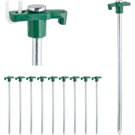 Piquets vert clair en forme de sardine, lot de 10, ancrages au sol pour terrain dur, 25 cm, en acier galvanisé, à l'unité (1/5)