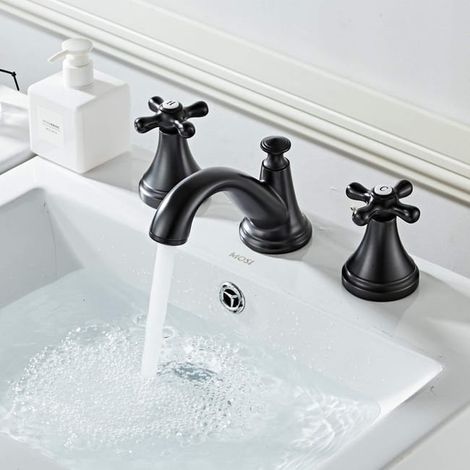 Mitigeur Robinet Lavabo Salle De Bain, Noir mat, 2 poignées 3 trous (1/3)