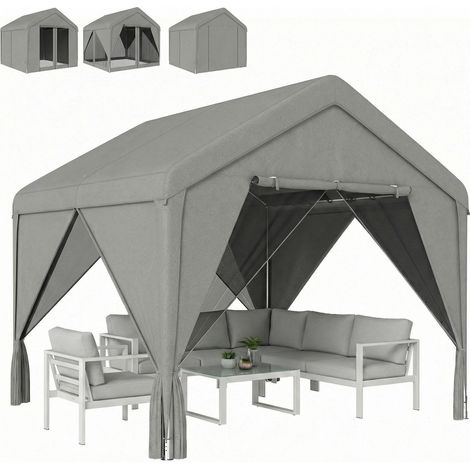 Tonnelle de jardin pavillon de jardin hydrofuge structure robuste en acier galvanisé avec toit double pente 3x3m gris