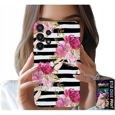 Funda para Samsung Galaxy A13 4G - estampado de flores y rayas blancas y negras (1/5)