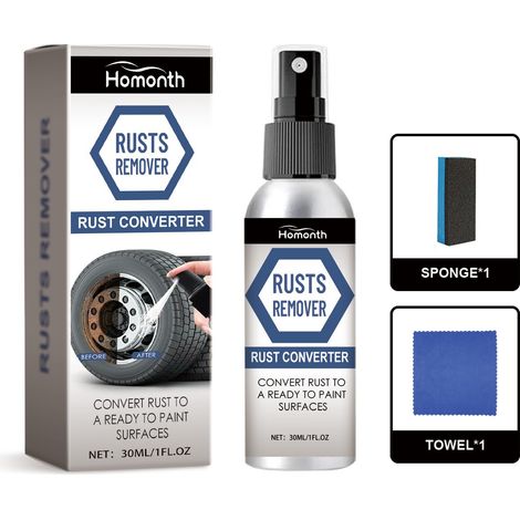 Reifen-Rostentferner-Spray – Entfernt Flecken, beugt Staub vor, entfernt Rost, poliert und reinigt Felgen. Inhalt: 30 ml x 1 + Schwamm x 1 + Tuch x 1 -- DE (1/5)