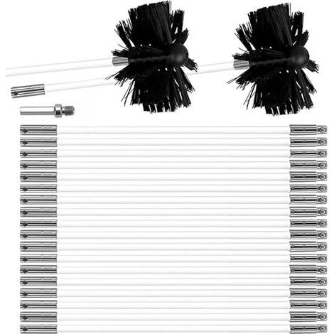 Kit de Broussailles de Nettoyage de Cheminée Ensemble de Brosse de Cheminée Réglable Brosse Nettoyage Ramonage Outil avec 20 Tiges Flexibles 2 Tête de Brosse 150mm (1/5)