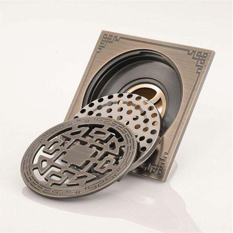 Caniveau de douche Ulisem, carré, en laiton, 10 x 10, salle de bain, anti-odeurs, style antique