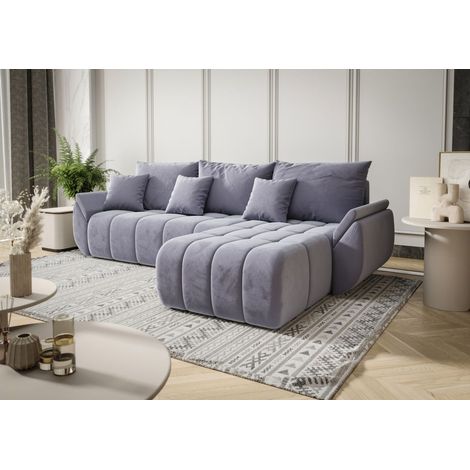 Ecksofa Schlafsofa LOUISE Stoff Monolith Hellblau Ottomane Rechts