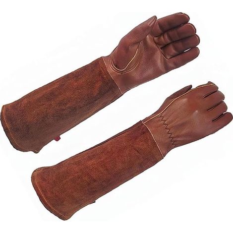 Gants de jardinage pour rosiers à manchettes longues, polyester résistant aux perforations, gants unisexes pour taille, jardinage et rosiers, marron café, taille S, 40 cm (1/5)