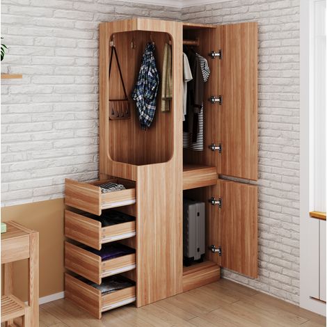 MEUBLIV Armoire de rangement 70 x 40 x 170 cm coloris bois, avec 4 tiroirs et penderie ouverte (1/5)